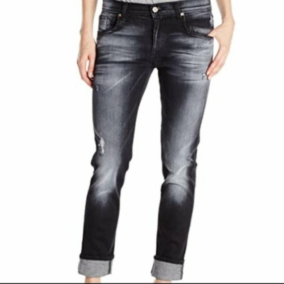 7FAMK The Relaxed Skinny Distressed Black jeans 30